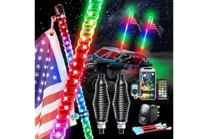 Whip Lights Uemicip 2PCS 4FT Spiral RGB LED Whip Light for UTV, with Spring Base App & RF Wireless Remote Control, Chasing Lighted Antenna Whips for UTV ATV RZR SXS Can-Am Polaris Offroad Truck