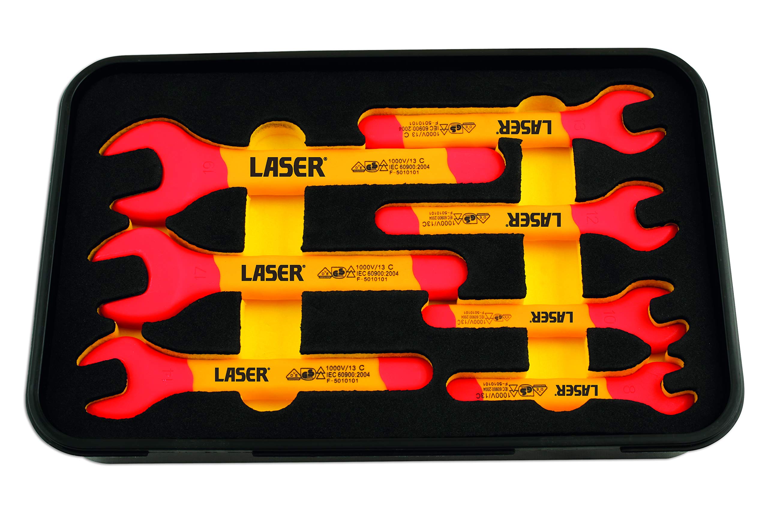 Laser 6048 Insulated Open Ended Spanner Set 7pc, Yellow and Red