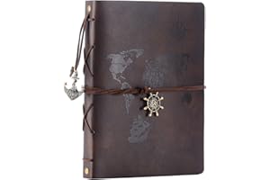 SEEHAN Scrapbook Album DIY Photo Album Leather Scrapbook Memory Book “World Map“ Vintage Up Travel Scrapbook Album for Anniversary Wedding Guest Book 60 Pages