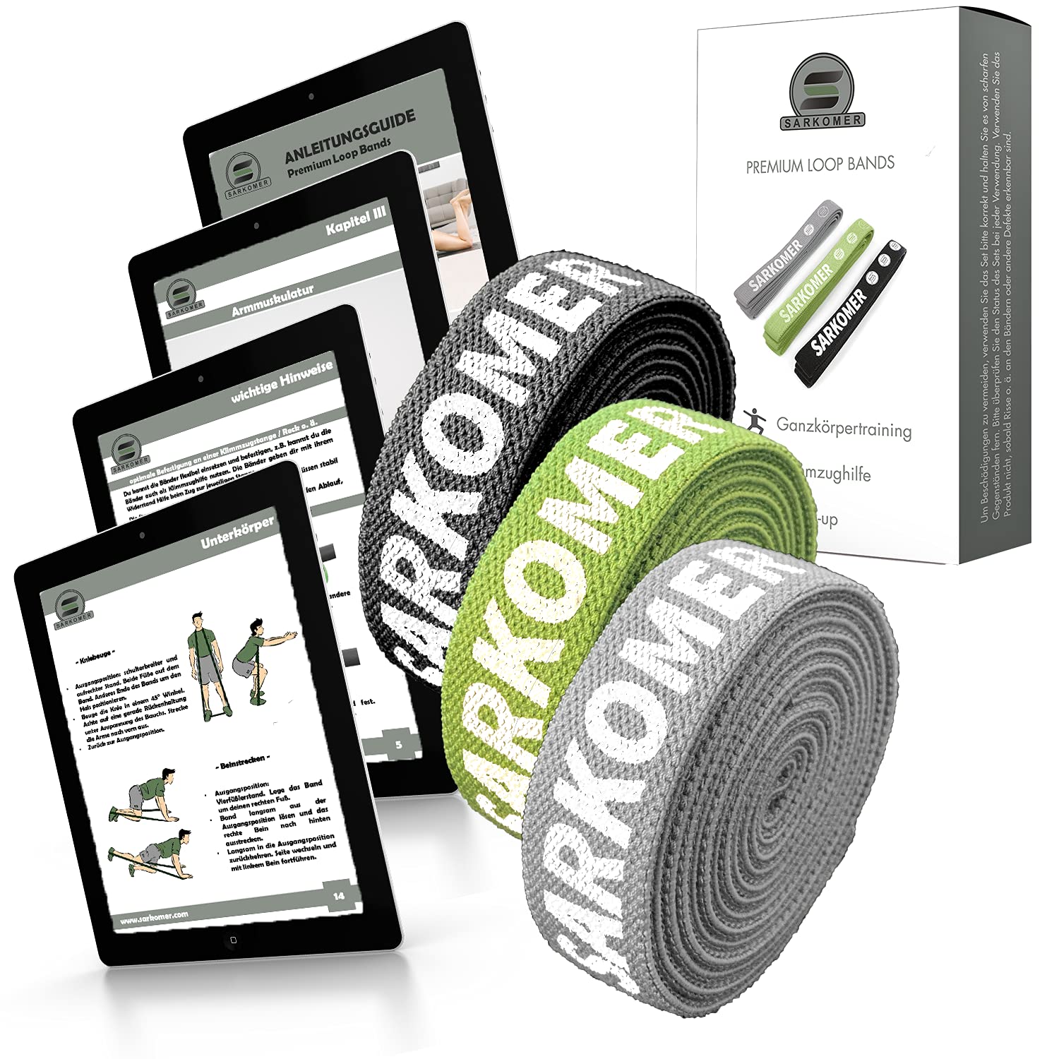 Sarkomer Fitness bands made of cotton resistance bands, pull-up band, thera band, loop band set including eBook with exercise examples and training plan