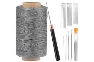 TLKKUE Leather Upholstery Sewing Waxed Thread Kit, 273 Yards Waxed Thread Sewing Needle Straight Awl, Heavy Duty Wax String Sewing Kit for Upholstery Repair Leather Crafting DIY Sewing (Dark Gray)