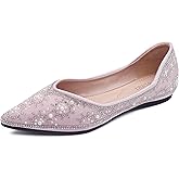 ZQKSEOHS Flats Shoes Women Rhinestone Sequin Wedding Pointed Toe Dress Flat Shoes Comfortable Flats for Women Dressy