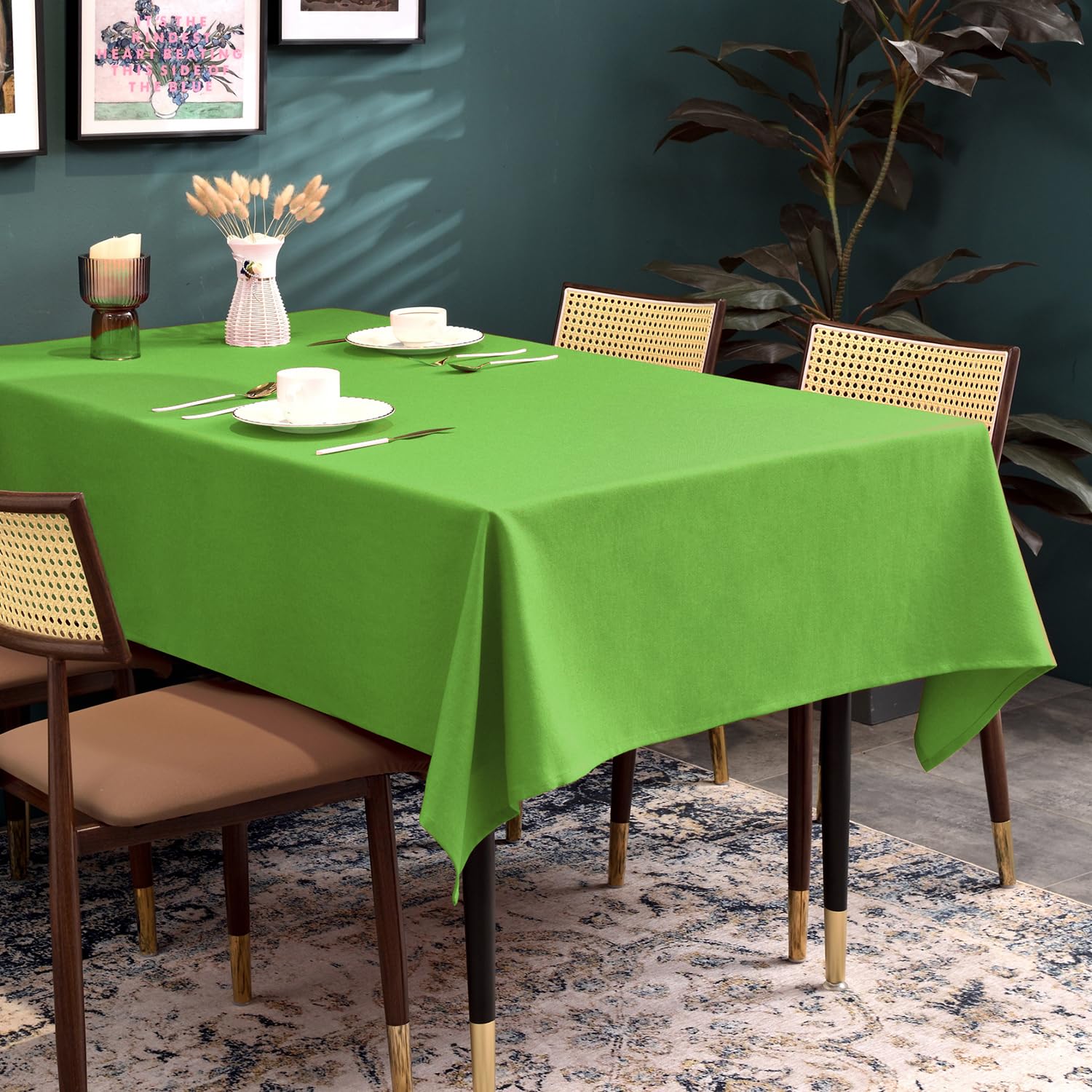 BALCONY & FALCON Table Cloth, Wipe Clean Tablecloth Rectangular – Waterproof, Machine Washable Table Cover for Kitchen, Dining, Halloween Party & Outdoor Use (Apple green, 140x240cm) — image 1