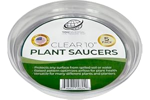 YOUniversal Products Plant Saucers (Pack of 5) - 10” Clear Durable Plant Saucer for Indoor & All-Weather Outdoor Use - Catch Dirt & Water from Plant Pots to Stop Messes & Stains in Your Home & Garden