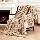 SAPHREAS Faux Fur Throw Blanket for Couch, Fluffy Fuzzy Bubble Blanket for Sofa Bed Living Room, Decor Soft Cozy Gifts for Women Men, 50x60” Khaki