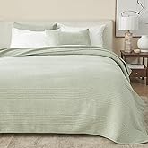 Great Bay Home King Green Quilt Set with Shams - Cotton Blend Jersey Knit Channel Stitch 3-Piece Bedspread Coverlet for Men & Women - All Seasons, Heathered Quilt Set (King, Heathered Eucalyptus)