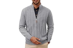 PJ PAUL JONES Men's Cardigan Sweater Full Zip Up Sweater Ribbed Knit Stand Collar Cardigans