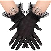 Naibyuki Women's Short Lace Tulle Sheer Mesh Gloves Opera Tea Party Gloves for Wedding Bridal Prom Banquet Costume