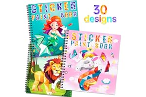 homicozy 3PCS Sticker Paint Books for Kids Ages 4-10,Unicorn Mermaid Animals Designs Paint by Stickers,Sticker by Numbers,Party Birthday Gifts for Girls 4-10,Create 30 Pictures One Stickers at A Time
