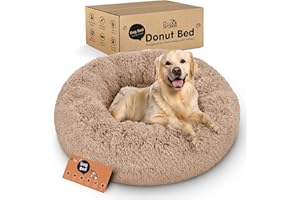Petloox Donut Dog Bed - Premium Comfort for Anxiety Relief - Fluffy & Calming Design with Ultra-Plush Support | Cozy Round Dog Bed with Super Soft Circle Style (Size XL Camel)