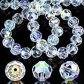 Dowarm 200 Pieces Round Crystal Glass Beads for Jewelry Making, 6MM Rondelle Crystal for Crafts, Wine Charms, Wind Chimes, Suncatchers, 5000 Spacer (Crystal AB)