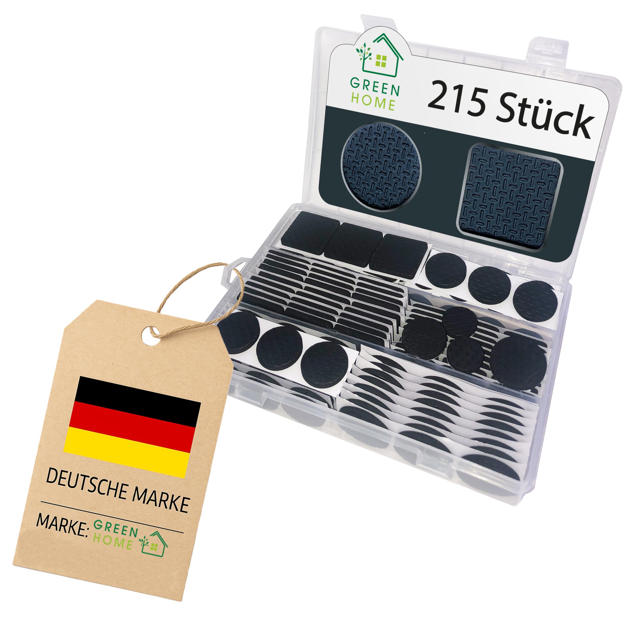 Green Home Non-Slip Pads – Furniture Glides Assortment 215 Pieces Self-Adhesive Black – Effective Protection of Your Furniture & Chairs