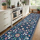 OJIA Runner Rug Washable Kitchen Runner 2'6"x10' Boho Non-Slip Runner Rug for Entryway Indoor Floral Soft Carpet Runner for Hallways, Kitchen, Laundry, Bedroom, Bathroom, Blue