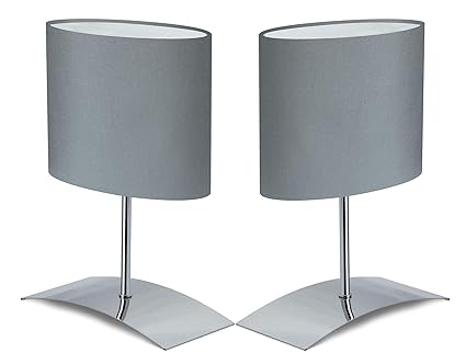 Trango 2er Pack Design Tischleuchte Nachttischlampe Schreibtischleuchte Lampe 2TG2018-04G'Grey Eagle' mit Stoffschirm in grau