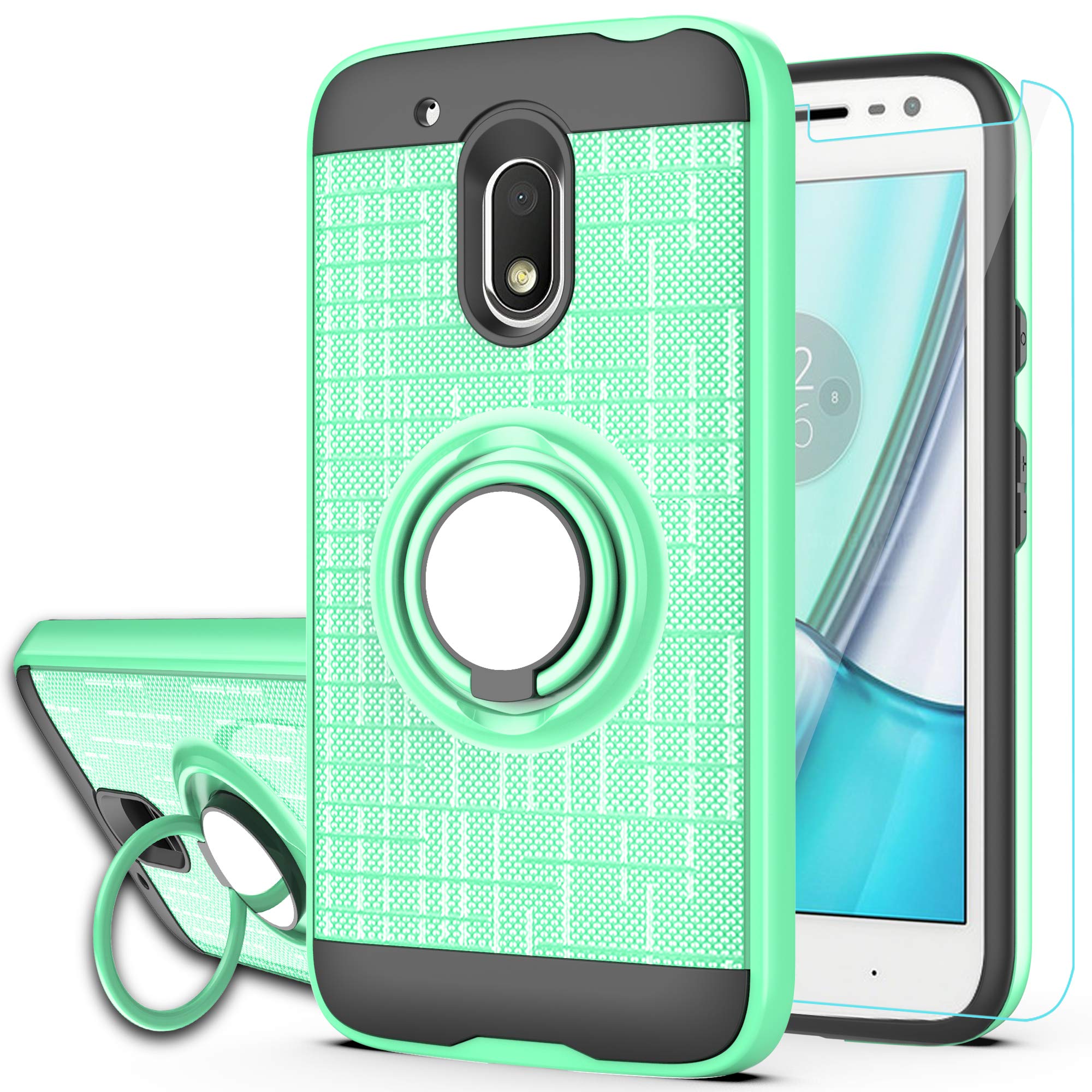 Moto G4 Play Case,Moto G Play 4th Generation Case,[Not fit Moto G4],with HD Screen Protector,YmhxcY 360 Degree Rotating Ring & Bracket Dual Layer Resistant Back Cover for Moto G4 Play-ZH Mint