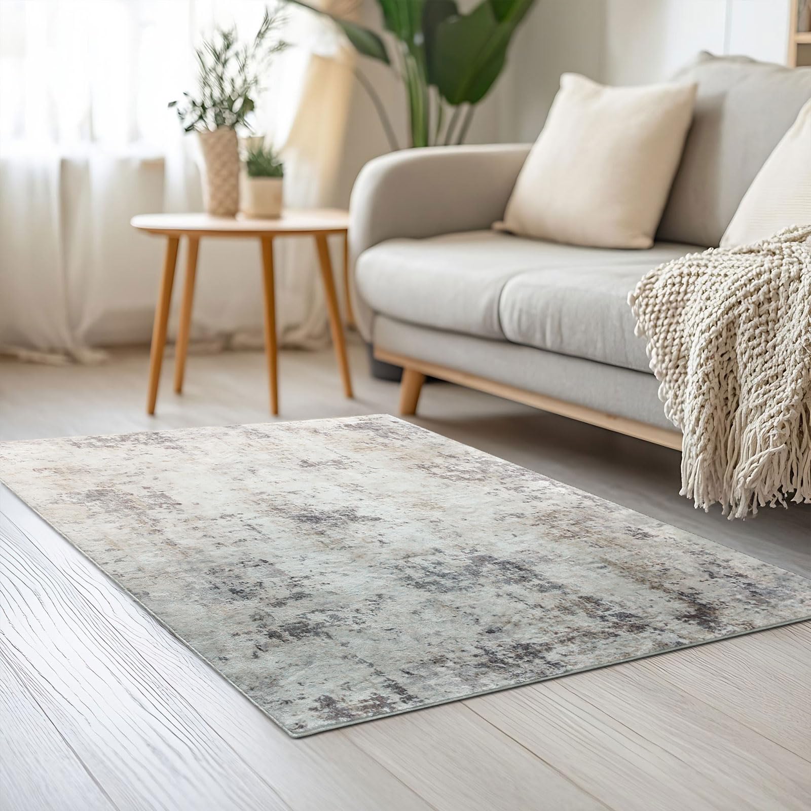 Cinknots Modern Soft Area Rugs Abstract Distressed Rugs Living Room Bedroom Non-Slip Carpet Floor Mat (Abstract Brown/Grey/Multi, 60×120 cm)