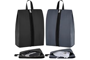 Vincreem 2 Pack Smell Proof Shoe Cleat Bag for Travel Water-resistant Odor Absorbing Lightweight Golf Soccer Shoe Storage Organizer Pouch with Zipper Dust-proof for Gym Sports Work(Black, Dark Grey)
