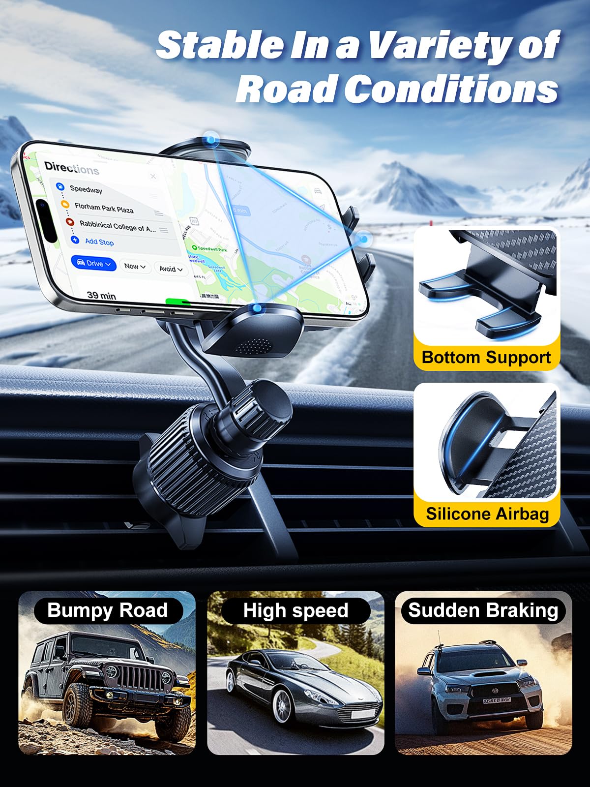 Car Vent Phone Mount, [Never Blocking Vent, Enjoy The Comfort of The A/C] Hands-Free Universal Extension Clip Air Phone Holder Car Fit for All Phones iPhone Samsung More