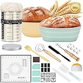 HK Sourdough Starter Kit with 9" Round & 10" Oval Banneton Proofing Basket and 34oz Starter Jar - Beginner-Friendly Sourdough Bread Baking Supplies and Baking Gifts for Women, Men, and Bread Bakers