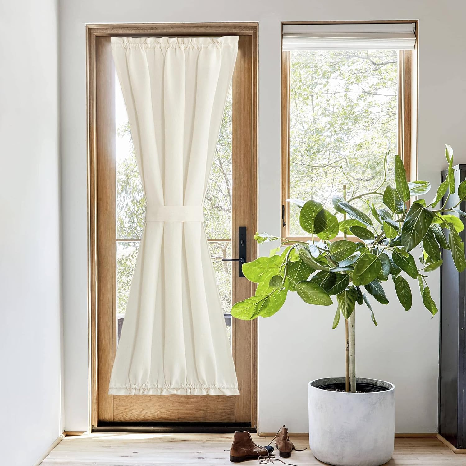 Outdoor Curtains - PONY DANCE Door Curtains for Door Window 72 inch Length, Linen Blend Privacy French Door Blinds Thermal Insulate Covering for Patio Door Glass Door Front Door, 36 inch x 72 inch, Cream Beige, 1 Panel