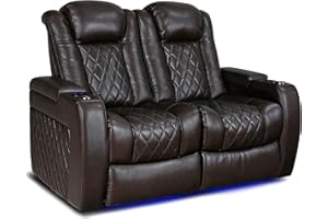VALENCIA THEATER SEATING Valencia Tuscany Home Theater Seat - Nappa Leather Power Recliner with Cool Gel Memory Foam, USB-C/A Charging, RGB LED Lights, Adjustable Lumbar & Headrest (Row of 2 Loveseat, Dark Chocolate)
