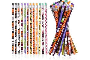 emzrivo 24 Pieces Halloween Pencils with Eraser Assortment Halloween Themed Pencil Ghost Pumpkin Skeleton Bat Spider Wooden Pencils for Halloween Party Favor Supplies, 12 Style(24)