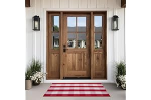joybest Buffalo Plaid Doormats Rug 27.5 x 43 Inches Red and White Checkered Rug Cotton Hand-Woven Front Doormat Outdoor or Indoor Rugs for Front Porch, Farmhouse, Entryway