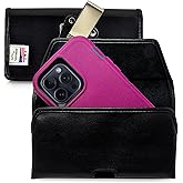 Turtleback Belt Clip for iPhone 16 Pro Max, 15 Pro Max, 14 Pro Max -Large- Fits w/Defender Bulky Style Cases, Premium Black Leather, Horizontal Belt Holder, Magnetic Closure, HD Rotating Clip