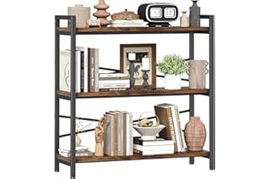 HOMEIJU Book Shelf, 3 Tier Bookshelf 31.49" Width, Book Shelf Storage and Organization, Wooden and Metal Industrial Bookcase, Large Book Shelves for Home Living Room Bedroom Office Storage(Vintage)