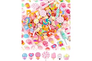 120Pcs FIVEIZERO Cute Candy Slime Charms Bulk, Kawaii Flatback Resin Fake Candy Charms, Random Decoden Charm for Crafts, Embe