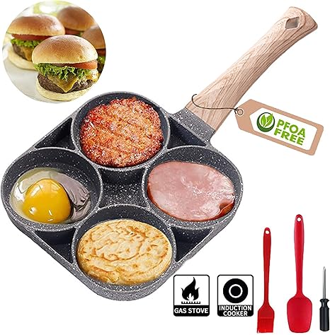 Amazon.com: 4 Egg Frying Pan, Pancake Omelette Pan, Cooker Pans 4-Cups  Non-stick Cookware Aluminium Alloy Fried Divided Egg Cooker, Burger Pan for  Breakfast, Pancake, Poached Egg: Kitchen & Dining