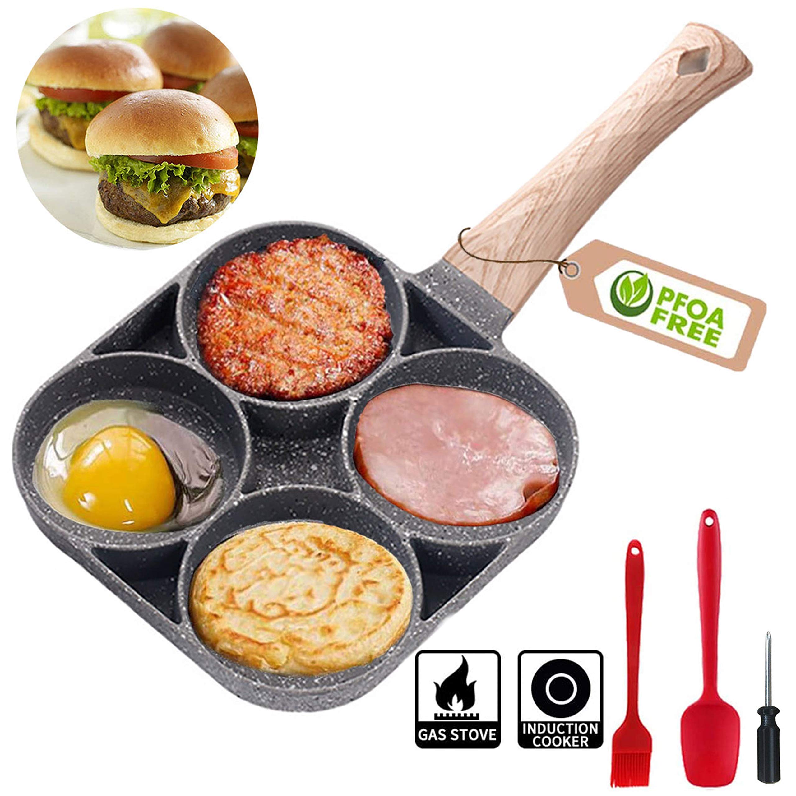 Non-Stick Frying Pan with 4 Hole Pancake Pan Fried Egg Burger Pan,Egg Frying Pan,Pancake Omelette Pan,Cooker Pans 4-Cups Burger Pan for Breakfast