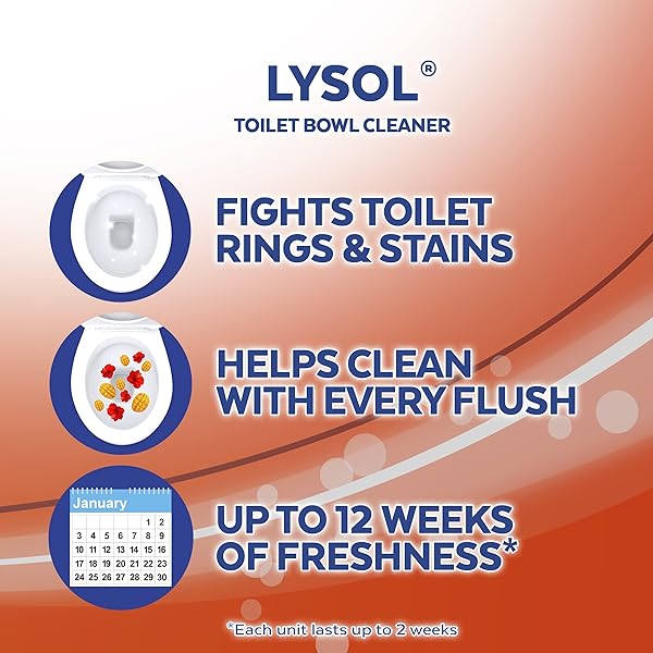 LYSOL CLICK GEL AUTOMATIC TOILET BOWL CLEANER, TOILET GEL STAMP, TOILET FRESHENER, BATHROOM ESSENTIALS, REFRESHING MANGO & HIBISCUS SCENT, 6 COUNT (PACK OF 1)
