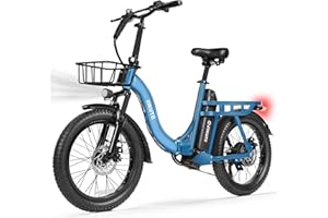 ESKUTE Electric Bike for Adults – 1200W Peak Motor, Folding 20x3 Fat Tire E‑Bike, 48V 10.4Ah Battery, Step‑Through Cargo Fold