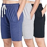 Real Essentials 3 Pack: Womens Cotton Terry Jersey 9" Bermuda Shorts Pockets-Casual Lounge Yoga (Available in Plus Size)