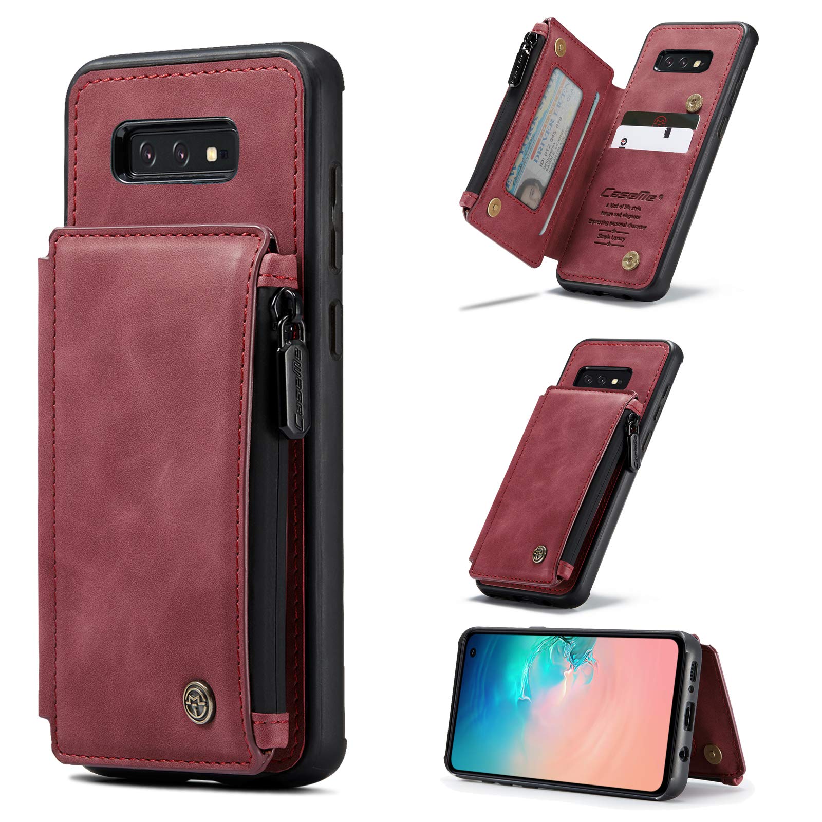 UFinetech 2-in-1 Samsung Galaxy S10e Case Wallet Leather TPU Flip Stand Magnetic Card Holder Waterproof Zipper RFID Blocking Designer Luxury Stylish 2020 Purse Holster Cover for Samsung Galaxy S10e
