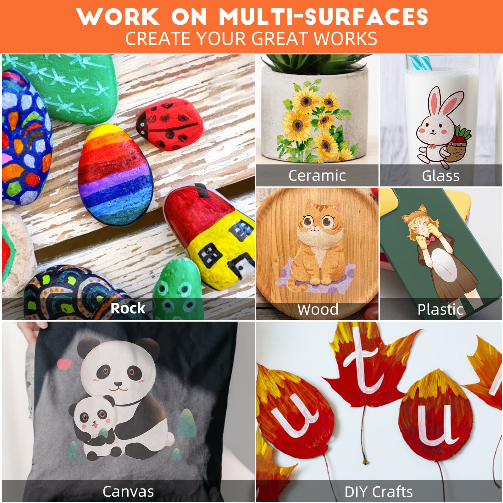 Acrylic Paint Pens Markers-24 Colors Waterproof Paint Pens for Rock Painting,Graffiti, Stone, Ceramic, Glass, Wood, Fabric, Canvas, Porcelain, Metal,Pumpkins,Water Based Quick Dry Non-Toxic No Odor