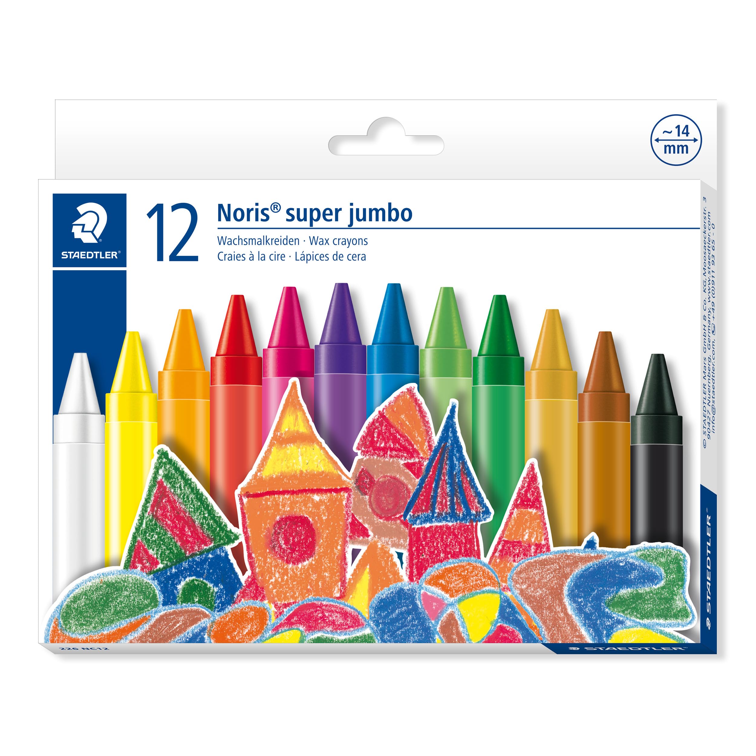 STAEDTLER 226 NC12 Noris Super Jumbo Wax Crayons 14mm - Assorted Colours (Pack of 12)