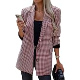 ebossy Women's Casual Oversized Blazer Suit Notch Lapel Button Plaid Work Office Jacket Wool Pea Coat