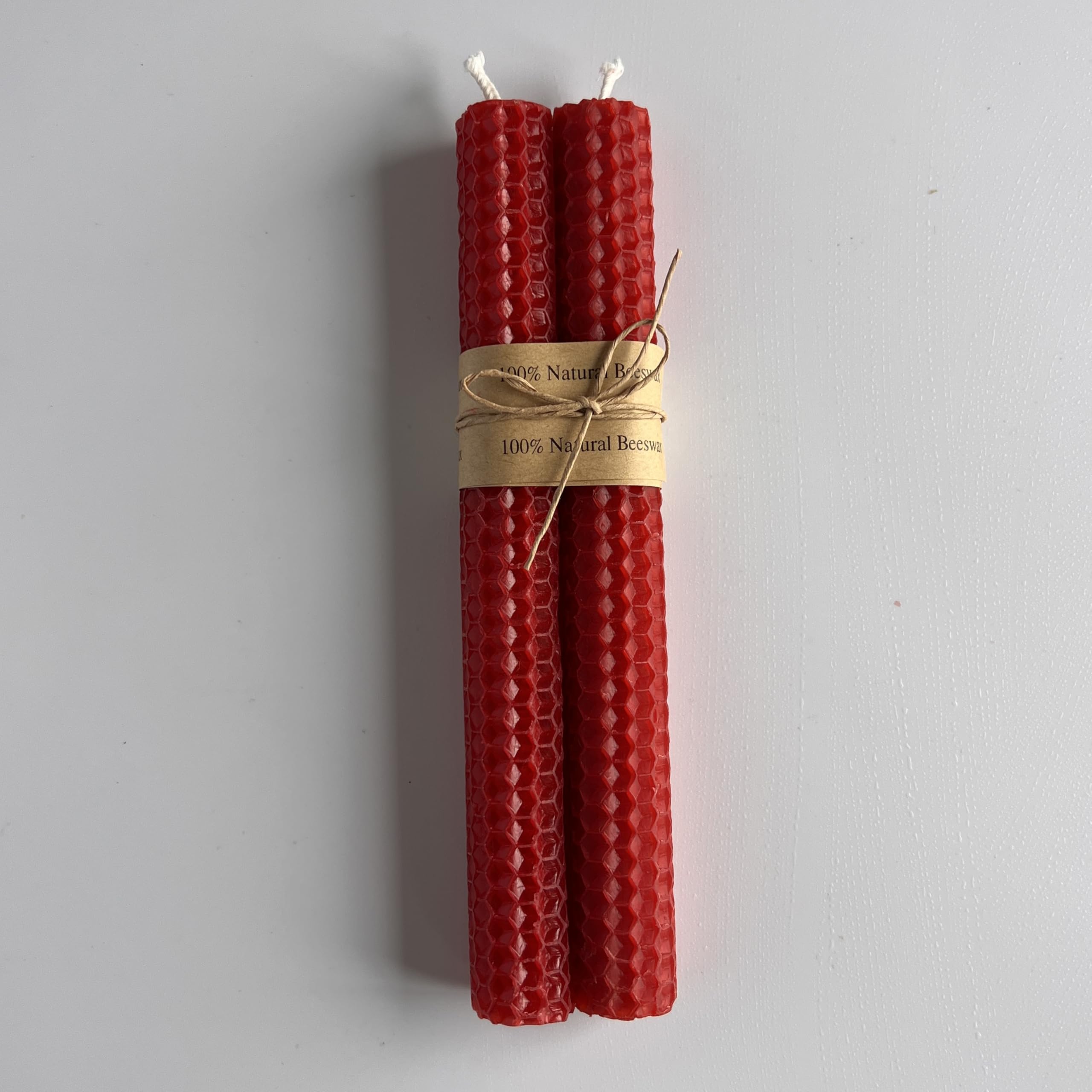 100% Pure Beeswax Dinner Candles, Subtle Honey Smell, Gift for Her, 10 Colours (Crimson Red)