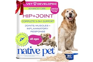 Native Pet Advanced Care - Hip & Joint Supplement for Dogs - Supports Joints, Cartilage, Muscles & Anti-Inflammatory with HMB, UC-II Collagen, Green Lipped Mussel & Hyaluronic Acid - 30 Scoops