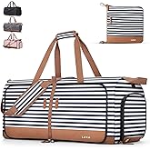 Lekesky Foldable Travel Duffle Bag for Women, Large Duffel Bag with Separate Shoes Compartments & Straps, Carry On Weekend Bag for Women, Hospital, Overnight (Blue Stripe, 150L)