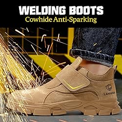 GLANOUDUN Work Boots for Men Brown Slip On Welding