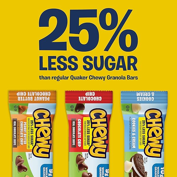 QUAKER CHEWY GRANOLA BARS, 25% LESS SUGAR, 2 FLAVOR VARIETY PACK, (18 PACK)