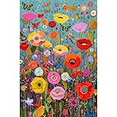 Bgraamiens 1000 Piece Jigsaw Puzzles for Adults &ndash; Maximalism Poppies and Butterflies &ndash; Bold Floral Arrangement with Vibrant Insects &ndash; Challenging Nature-Themed Gift