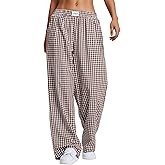 LOMON Womens Striped Gingham Boxer Pants Spring Summer Pajama Lounge Pj Casual Plaid Trousers Y2K Beach Bottoms with Pockets