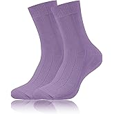 Forony Mens Dress Socks Soild Ribbed Crew Socks Combed Cotton Anti Odor Size 8-13