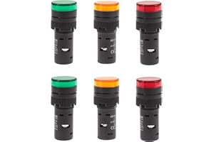 Shopcorp 20mA 22mm Energy Saving Industrial LED Indicator Lights - 2 Green, 2 Yellow, 2 Red Bulbs for Industrial Equipment and Operating Rooms
