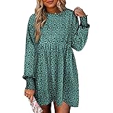 Dokotoo Casual Dresses for Women Flowy Boho Floral Long Sleeve Empire Waist Babydoll Mini Dress