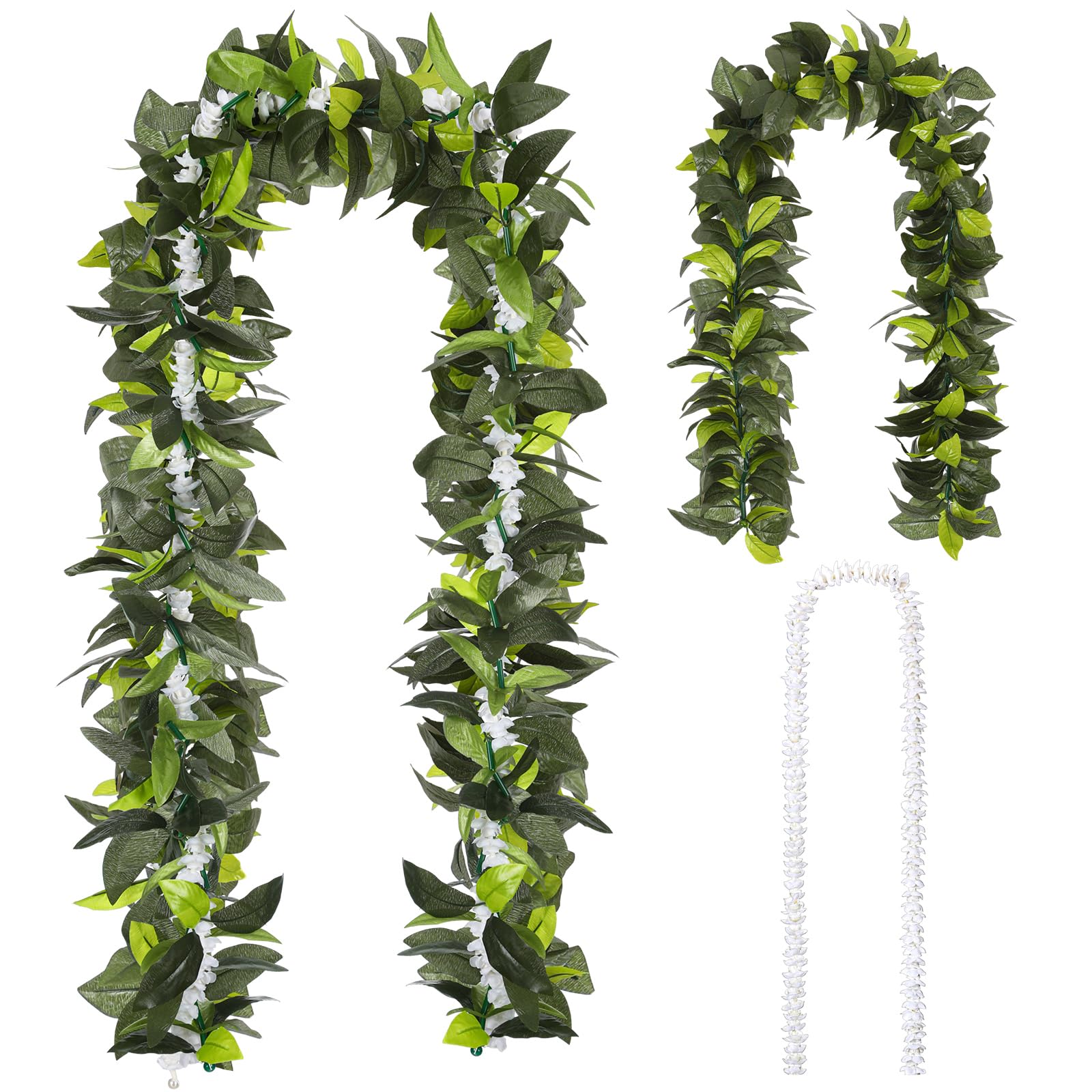 Photo 1 of Thiccywoov 2 Pcs Hawaiian Luau Maile and Pikake Lei Graduation Lei Hawaiian Maile Lei Artificial for Wedding Graduation Party, 4.9 ft
